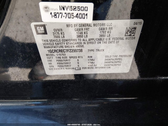 1GCRCREC7FZ299738 Chevrolet Silverado 1500 Lt