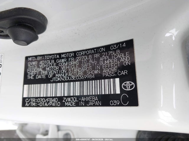 Toyota Prius Two 2014 JTDKN3DU3E0369984 Image 9
