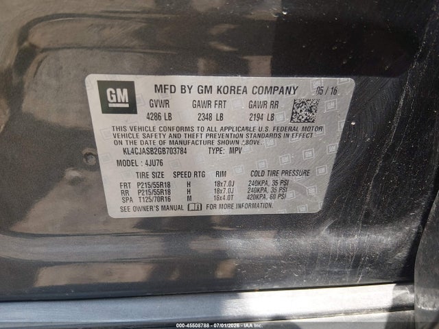 Aukcja sprzedaży 2016 Buick Encore, vin: KL4CJASB2GB703784, numer aukcji: 45508788