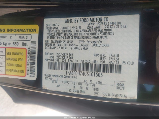 Ford FUSION SE 2016 1FA6P0H74G5101505 Image 9
