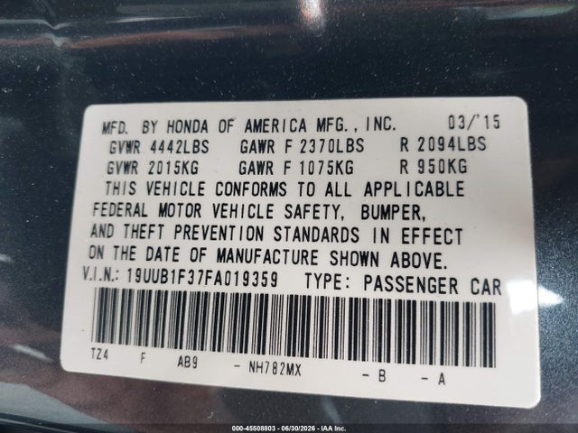 Продаж на аукціоні авто 2015 Acura Tlx, vin: 19UUB1F37FA019359, номер лоту: 45508803