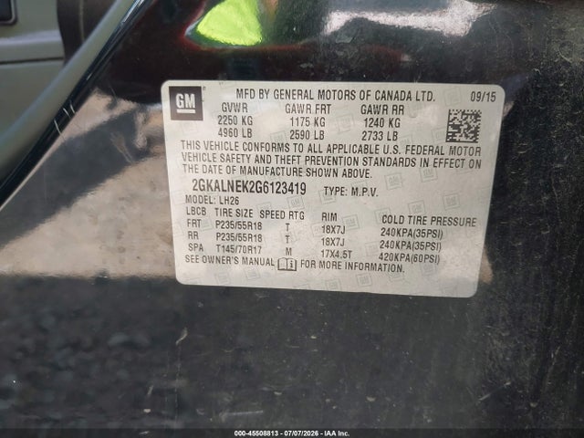 45508813 :رقم المزاد ، 2GKALNEK2G6123419 vin ، 2016 Gmc Terrain Sle-2 مزاد بيع