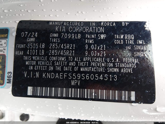Aukcja sprzedaży 2025 Kia Ev9 Gt-line, vin: KNDAEFS59S6054513, numer aukcji: 45508814