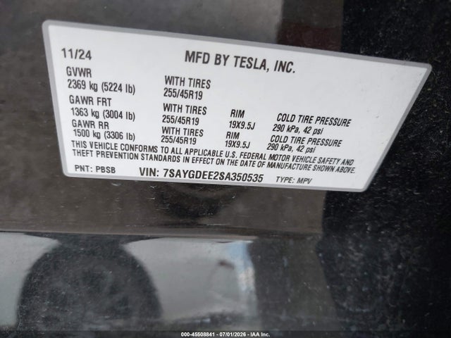 Продажа на аукционе авто 2025 Tesla Model Y Long Range Dual Motor All-wheel Drive, vin: 7SAYGDEE2SA350535, номер лота: 45508841