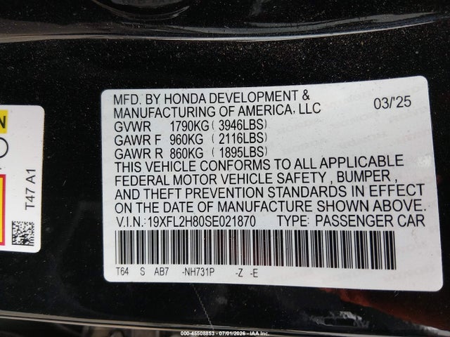 19XFL2H80SE021870 Honda Civic Sedan Sport