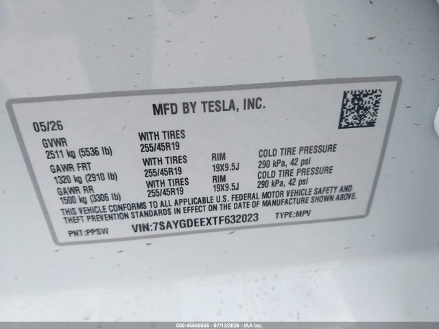 Продаж на аукціоні авто 2026 Tesla Model Y All-wheel Drive/long Range Launch Series/premium All-wheel Drive, vin: 7SAYGDEEXTF632023, номер лоту: 45508855