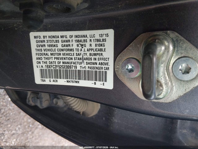 Honda Civic Lx 2016 19XFC2F52GE009719 Image 9
