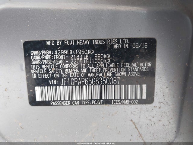Продаж на аукціоні авто 2016 Subaru Impreza 2.0i Sport Premium, vin: JF1GPAP65G8350087, номер лоту: 45508896