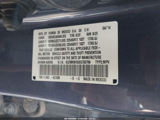 Продажа на аукционе авто 2014 Honda Cr-v Ex, vin: 3CZRM3H55EG703796, номер лота: 45508899