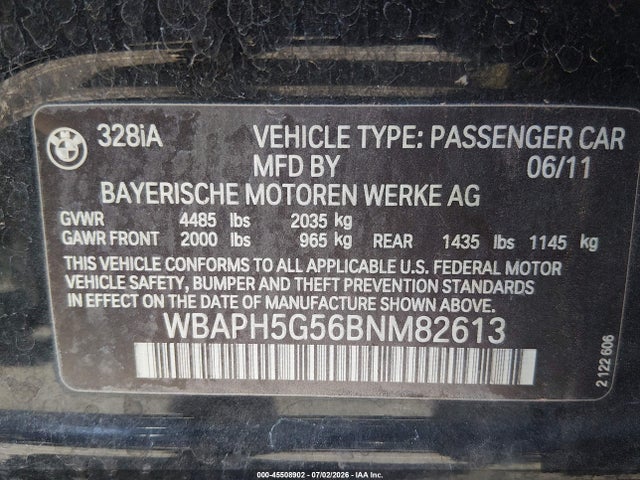 Aukcja sprzedaży 2011 Bmw 328i, vin: WBAPH5G56BNM82613, numer aukcji: 45508902