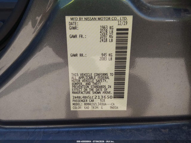 1N4BL4BV5LC213650 Nissan Altima S Fwd