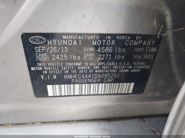 2013 Hyundai Sonata Hybrid Limited მანქანა იყიდება აუქციონზე, vin: KMHEC4A41DA095251, აუქციონის ნომერი: 45508926