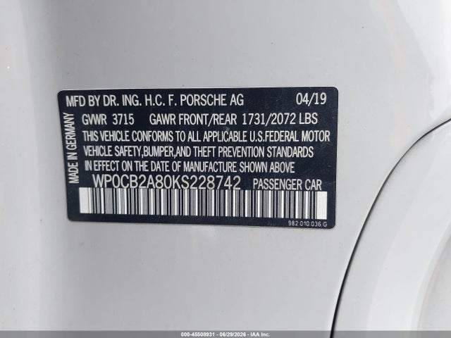 WP0CB2A80KS228742 Porsche 718 Boxster S