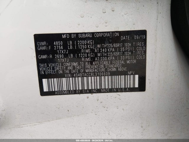 Subaru Outback Premium 2020 4S4BTACC8L3106609 Image 9