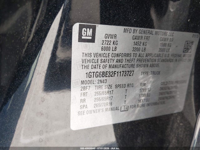 45508940 :رقم المزاد ، 1GTG6BE32F1173727 vin ، 2015 Gmc Canyon 4wd Sle مزاد بيع