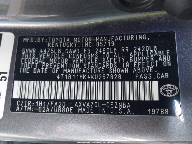 Toyota CAMRY LE 2019 4T1B11HK4KU267828 Image 9