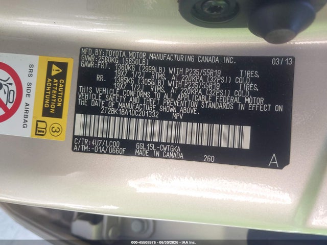 Aukcja sprzedaży 2013 Lexus Rx 350, vin: 2T2BK1BA1DC201332, numer aukcji: 45508976