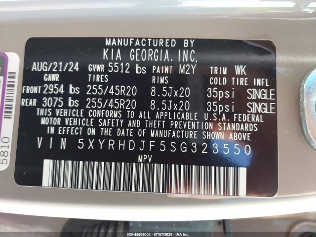 2025 Kia Sorento X-line Ex მანქანა იყიდება აუქციონზე, vin: 5XYRHDJF5SG323550, აუქციონის ნომერი: 45509004
