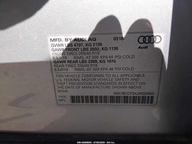 Продаж на аукціоні авто 2018 Audi Q3 2.0t Premium/2.0t Sport Premium, vin: WA1BCCFSXJR030902, номер лоту: 45509058