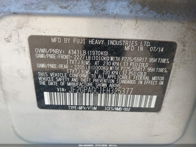 JF2GPAGC1EH325377 Subaru Xv Crosstrek 2.0i Limited