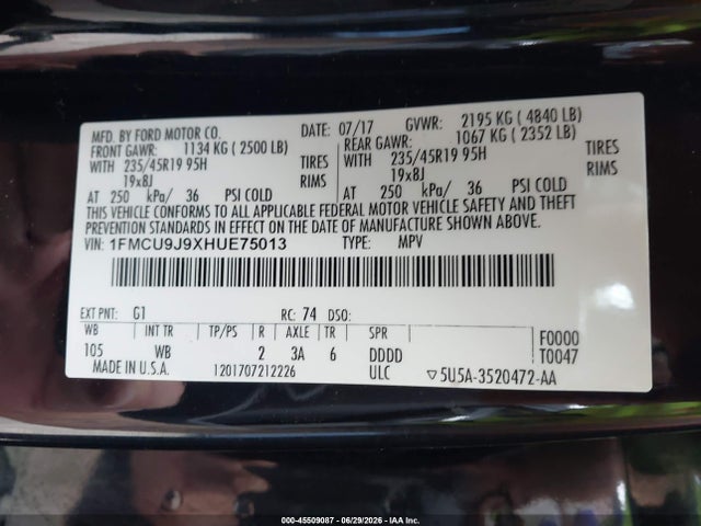 Ford Escape Titanium 2017 1FMCU9J9XHUE75013 Image 9