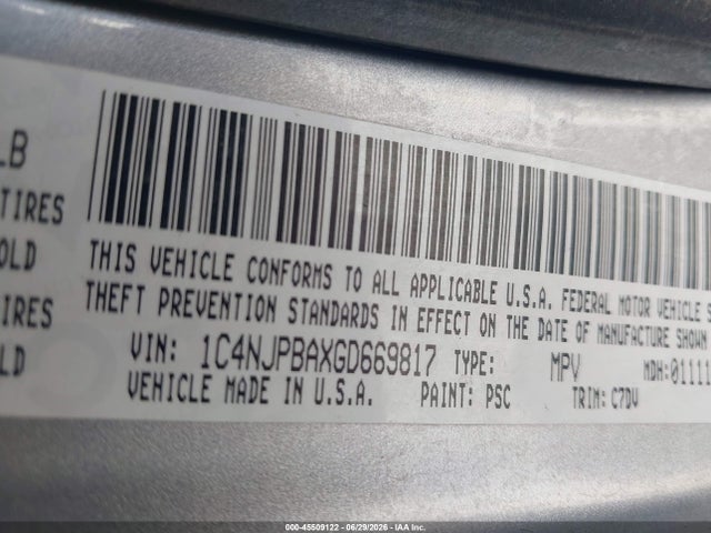Aukcja sprzedaży 2016 Jeep Patriot Sport, vin: 1C4NJPBAXGD669817, numer aukcji: 45509122