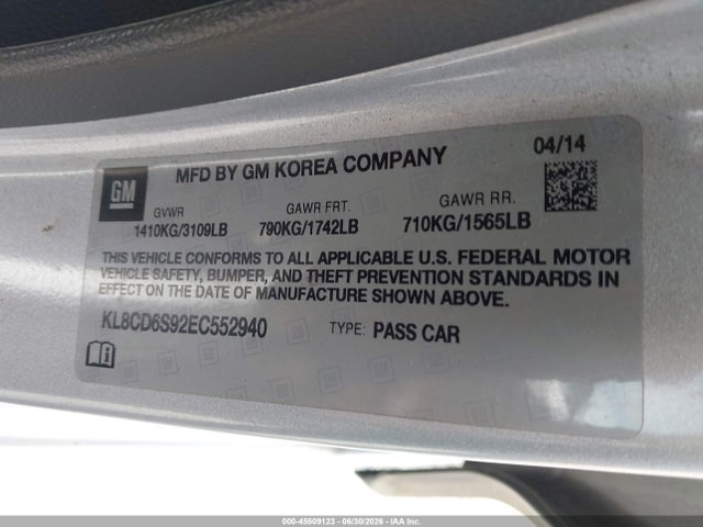 Chevrolet Spark 1lt Auto 2014 KL8CD6S92EC552940 Image 9