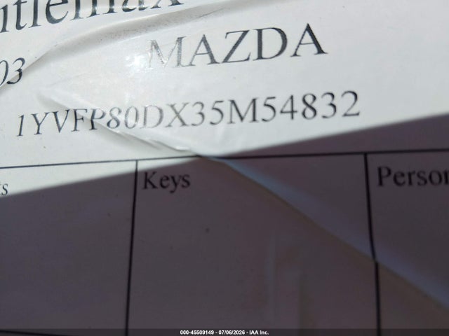 2003 Mazda Mazda6 S მანქანა იყიდება აუქციონზე, vin: 1YVFP80DX35M54832, აუქციონის ნომერი: 45509149