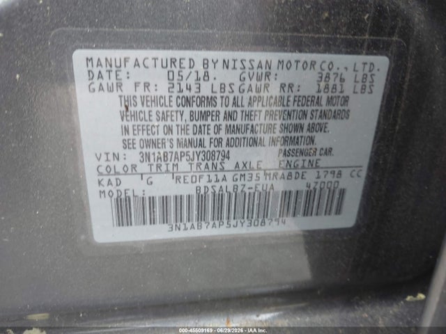 Nissan SENTRA S 2018 3N1AB7AP5JY308794 Image 9