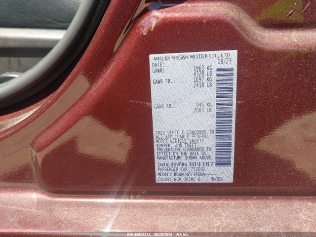 45509243 :رقم المزاد ، 1N4BL4DV0RN309387 vin ، 2024 Nissan Altima Sv Fwd مزاد بيع