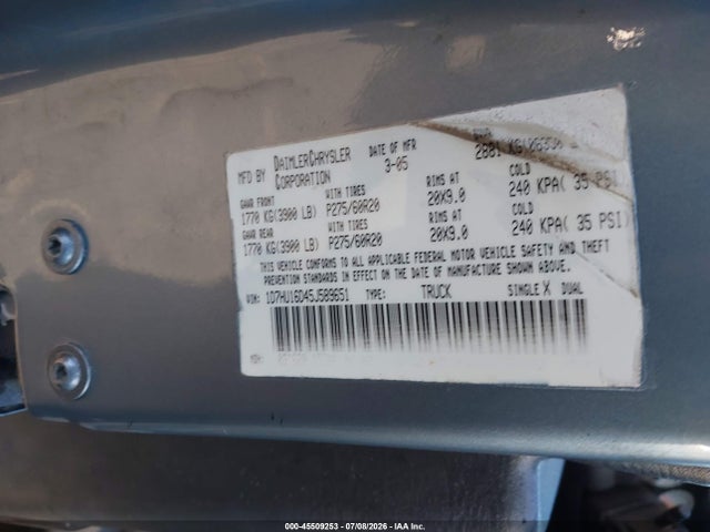 Продаж на аукціоні авто 2005 Dodge Ram 1500 Slt/laramie, vin: 1D7HU16D45J589651, номер лоту: 45509253