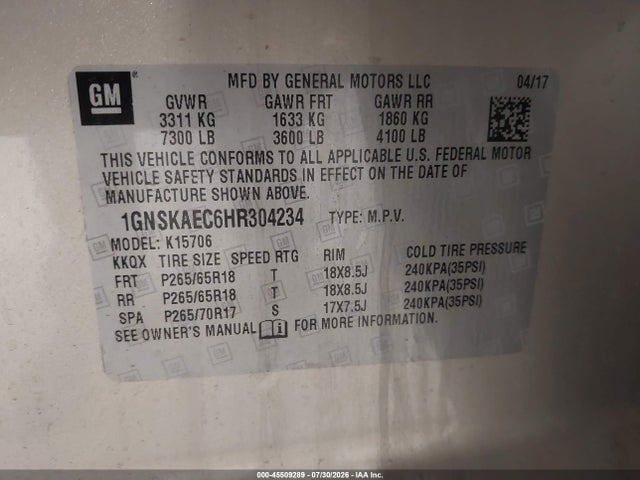 Chevrolet Tahoe Ls 2017 1GNSKAEC6HR304234 Image 9