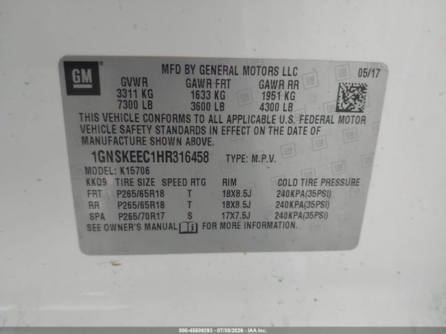 1GNSKEEC1HR316458 Chevrolet Tahoe Commercial Fleet