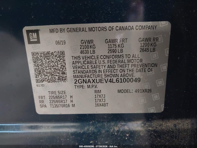 2GNAXUEV4L6100049 Chevrolet Equinox Awd Lt 1.5l Turbo