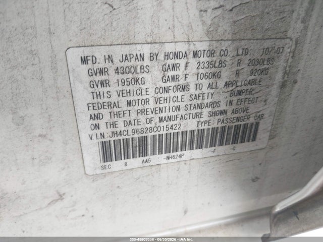 Aukcja sprzedaży 2008 Acura Tsx, vin: JH4CL96828C015422, numer aukcji: 45509338