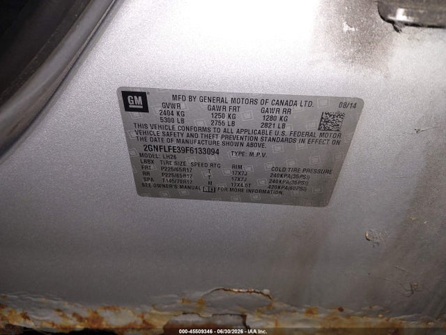 Aukcja sprzedaży 2015 Chevrolet Equinox Lt, vin: 2GNFLFE39F6133094, numer aukcji: 45509346