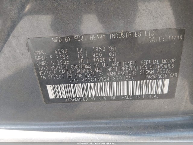 Продажа на аукционе авто 2017 Subaru Impreza 2.0i Premium, vin: 4S3GTAD64H3701290, номер лота: 45509358