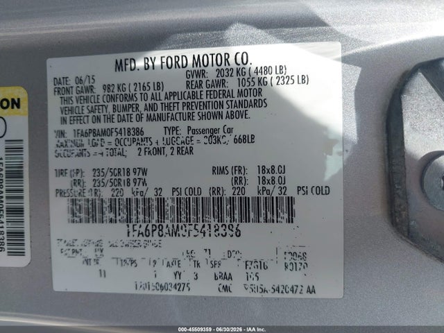Ford Mustang V6 2015 1FA6P8AM0F5418386 Image 9