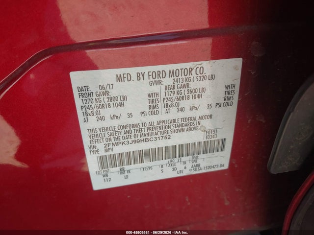 Ford EDGE SEL 2017 2FMPK3J99HBC31752 Image 9