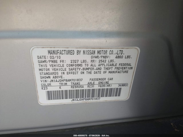 Продаж на аукціоні авто 2010 Infiniti Ex35 Journey, vin: JN1AJ0HP8AM701837, номер лоту: 45509375
