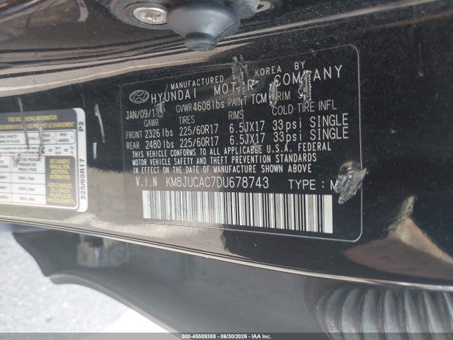 45509388 :رقم المزاد ، KM8JUCAC7DU678743 vin ، 2013 Hyundai Tucson Gls مزاد بيع
