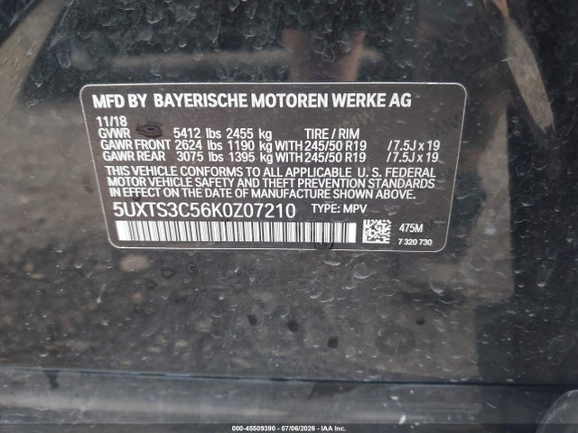 Продажа на аукционе авто 2019 Bmw X3 M40i, vin: 5UXTS3C56K0Z07210, номер лота: 45509390