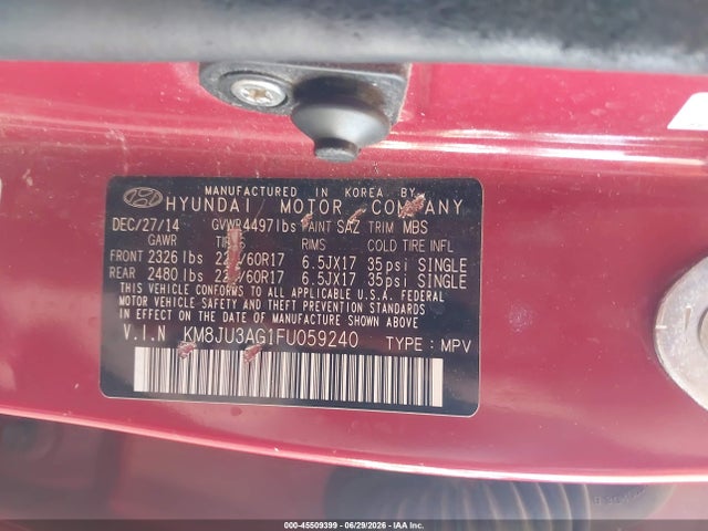Aukcja sprzedaży 2015 Hyundai Tucson Se, vin: KM8JU3AG1FU059240, numer aukcji: 45509399