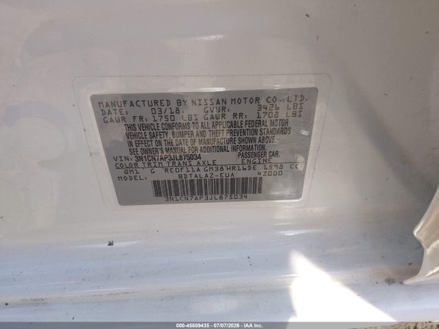 Nissan Versa 1.6 S+ 2018 3N1CN7AP3JL875034 Image 9
