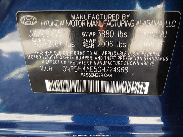 Hyundai ELANTRA SE 2016 5NPDH4AE5GH724968 Image 9