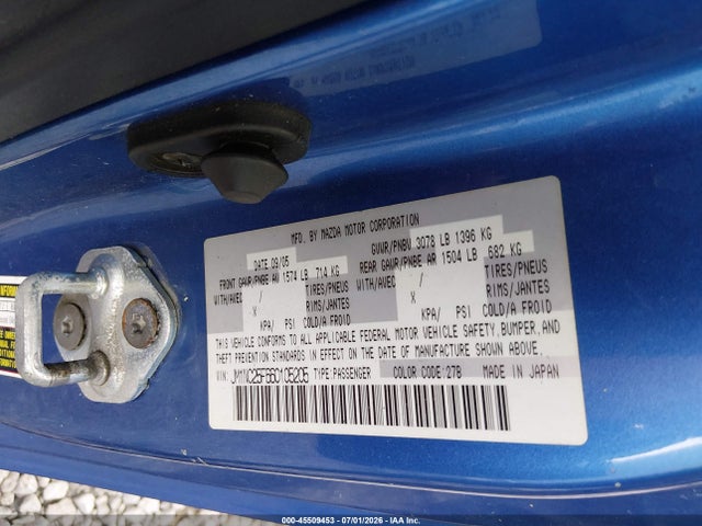 45509453 :رقم المزاد ، JM1NC25F660105205 vin ، 2006 Mazda Mx-5 Sport مزاد بيع