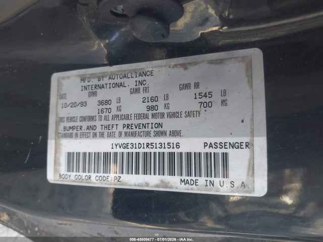 45509477 :رقم المزاد ، 1YVGE31D1R5131516 vin ، 1994 Mazda Mx-6 Ls مزاد بيع