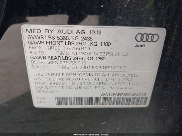 2014 Audi Q5 2.0t Premium მანქანა იყიდება აუქციონზე, vin: WA1LFAFP7EA050315, აუქციონის ნომერი: 45509489