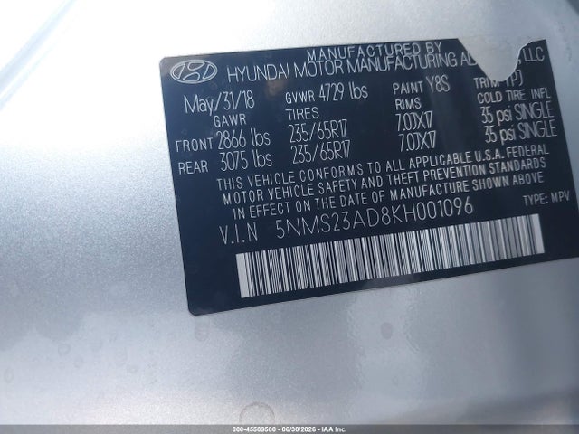 Hyundai Santa Fe Se 2019 5NMS23AD8KH001096 Image 9