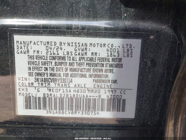 Продаж на аукціоні авто 2024 Nissan Sentra Sv Xtronic Cvt, vin: 3N1AB8CV8RY330754, номер лоту: 45509535